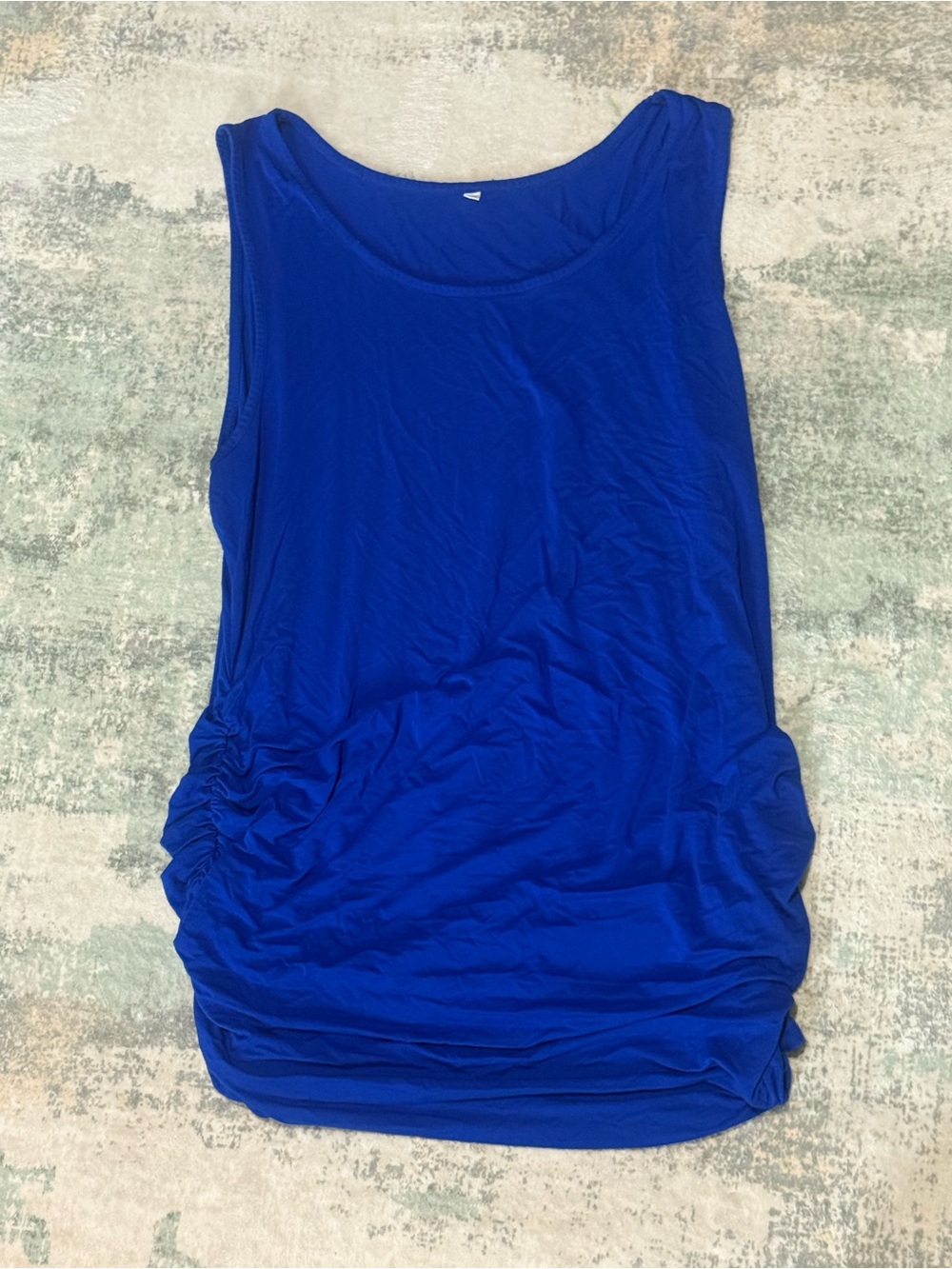 Women’s Long Stretchy Blue Ruched Tunic Tank Top- Tagged 3XL But Fits XL/1X